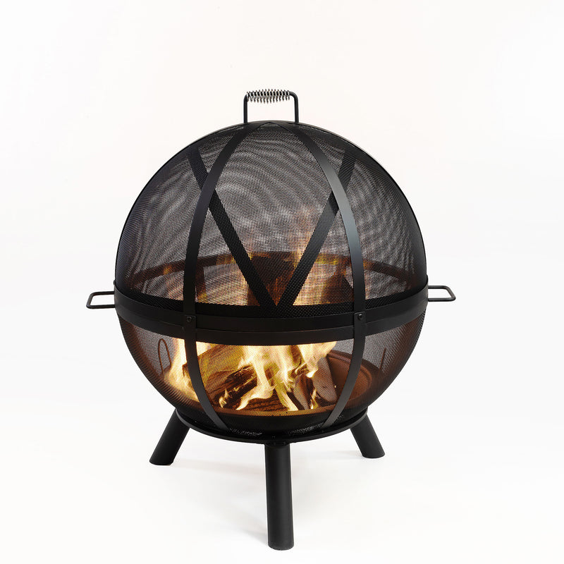Deko Living - 34 Inch Diameter Outdoor Steel Wood Burning Sphere Fire Pit with Screen Lid and Poker