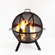 Deko Living - 34 Inch Diameter Outdoor Steel Wood Burning Sphere Fire Pit with Screen Lid and Poker