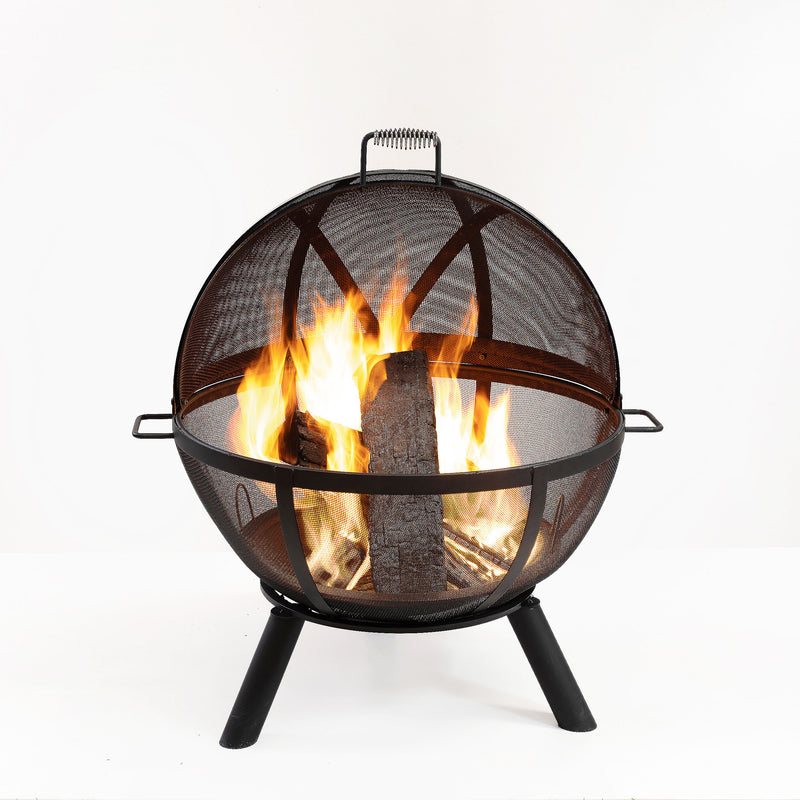 Deko Living - 34 Inch Diameter Outdoor Steel Wood Burning Sphere Fire Pit with Screen Lid and Poker