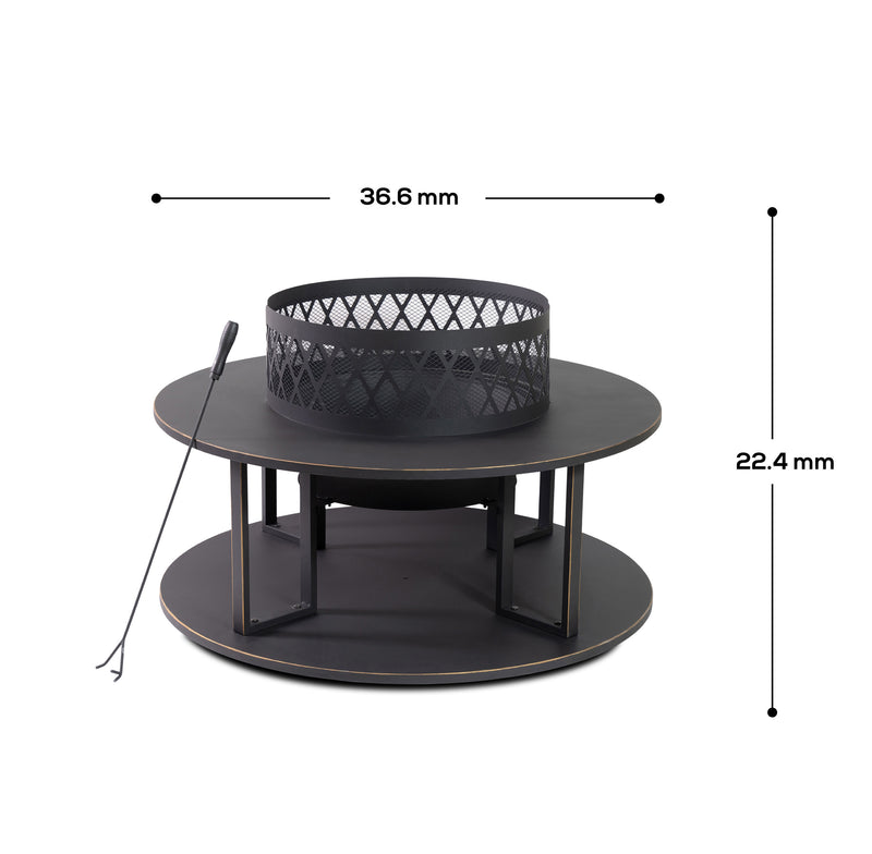 Deko Living - 38 Inch Diameter Outdoor Steel Wood Burning Fire Pit with Log Storage, Poker and Screen Lid
