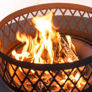 Deko Living - 38 Inch Diameter Outdoor Steel Wood Burning Fire Pit with Log Storage, Poker and Screen Lid