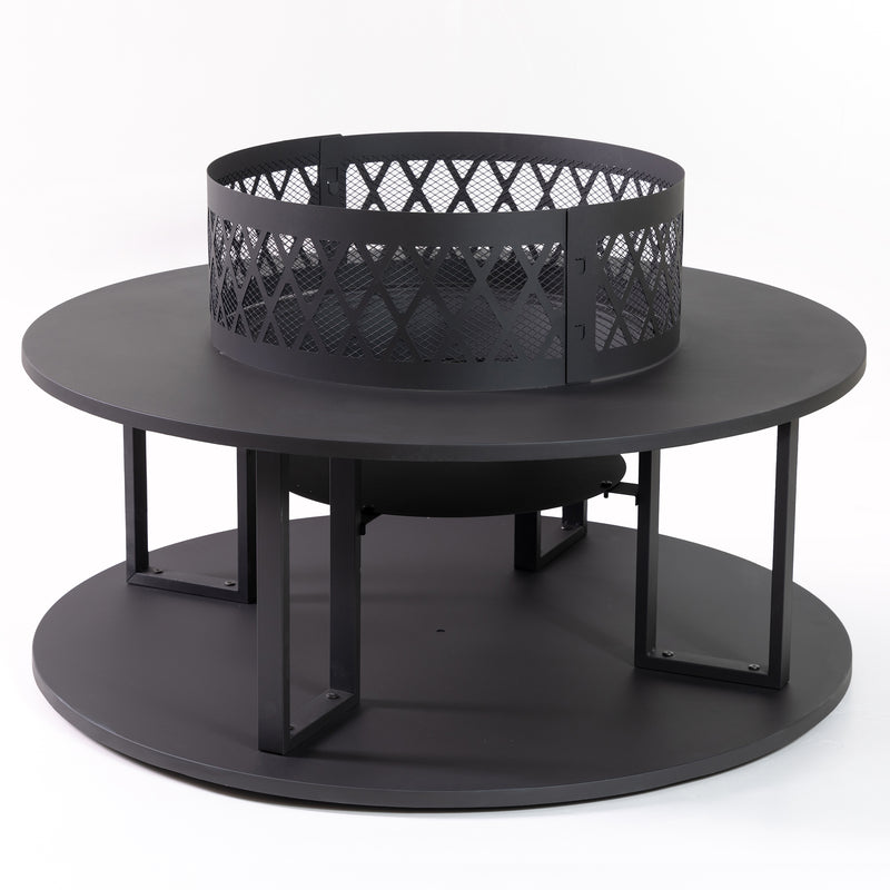 Deko Living - 38 Inch Diameter Outdoor Steel Wood Burning Fire Pit with Log Storage, Poker and Screen Lid
