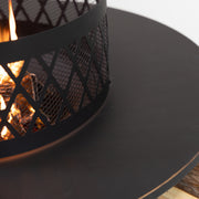 Deko Living - 38 Inch Diameter Outdoor Steel Wood Burning Fire Pit with Log Storage, Poker and Screen Lid