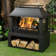 Deko Living - 36 Inch Rectangular Outdoor Steel Wood Burning Fireplace with Log Storage Compartment and Poker