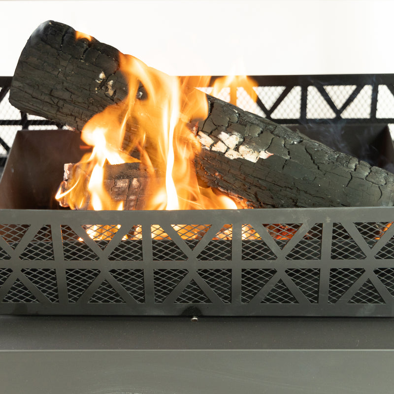 Deko Living - 36 Inch Rectangular Outdoor Steel Wood Burning Fireplace with Log Storage Compartment and Poker