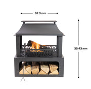 Deko Living - 36 Inch Rectangular Outdoor Steel Wood Burning Fireplace with Log Storage Compartment and Poker