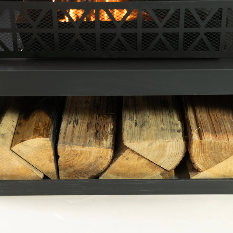 Deko Living - 36 Inch Rectangular Outdoor Steel Wood Burning Fireplace with Log Storage Compartment and Poker