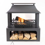 Deko Living - 36 Inch Rectangular Outdoor Steel Wood Burning Fireplace with Log Storage Compartment and Poker