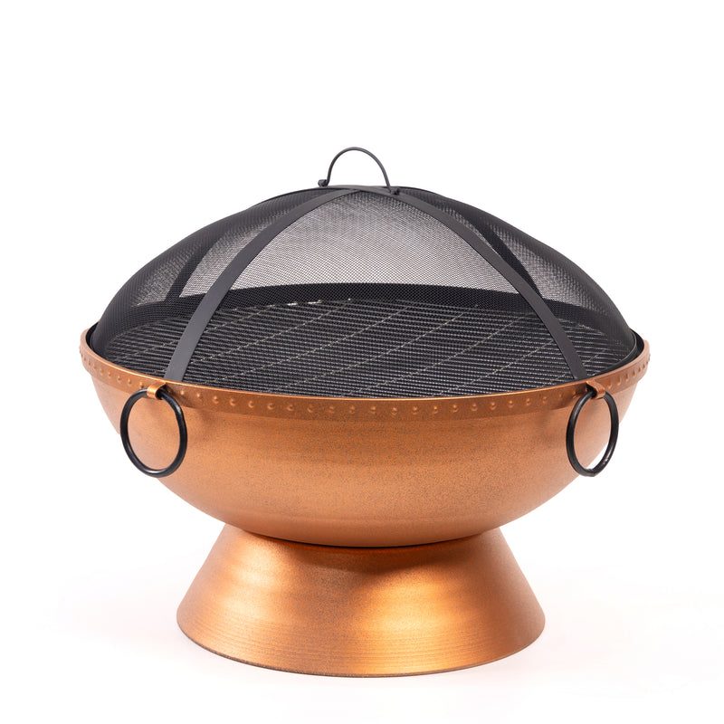 Deko Living - 31 Inch Round Outdoor Steel Wood Burning Firebowl / Firepit with Screen Lid and Poker