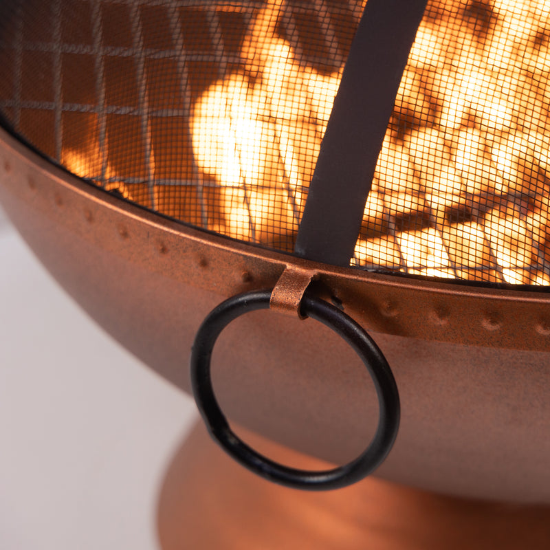 Deko Living - 31 Inch Round Outdoor Steel Wood Burning Firebowl / Firepit with Screen Lid and Poker