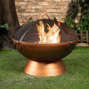 Deko Living - 31 Inch Round Outdoor Steel Wood Burning Firebowl / Firepit with Screen Lid and Poker