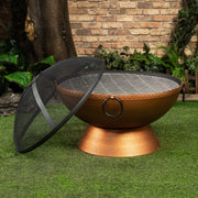 Deko Living - 31 Inch Round Outdoor Steel Wood Burning Firebowl / Firepit with Screen Lid and Poker