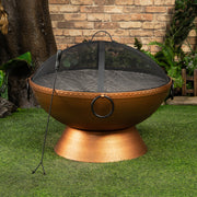 Deko Living - 31 Inch Round Outdoor Steel Wood Burning Firebowl / Firepit with Screen Lid and Poker