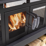 Deko Living - 70 Inch Rectangular Outdoor Steel Wood Burning Fireplace with Log Storage, Poker and Side Tables
