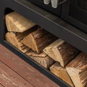 Deko Living - 70 Inch Rectangular Outdoor Steel Wood Burning Fireplace with Log Storage, Poker and Side Tables