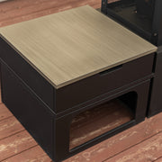 Deko Living - 70 Inch Rectangular Outdoor Steel Wood Burning Fireplace with Log Storage, Poker and Side Tables