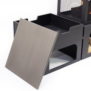 Deko Living - 70 Inch Rectangular Outdoor Steel Wood Burning Fireplace with Log Storage, Poker and Side Tables