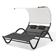 Deko Living - Outdoor Double Chaise Textilene Lounge Daybed with Canopy and Headrest Pillows