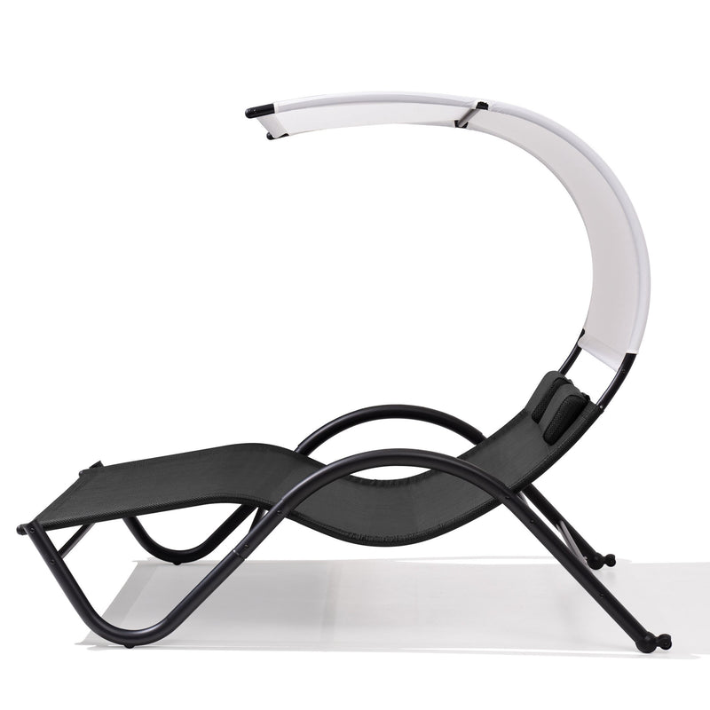 Deko Living - Outdoor Double Chaise Textilene Lounge Daybed with Canopy and Headrest Pillows