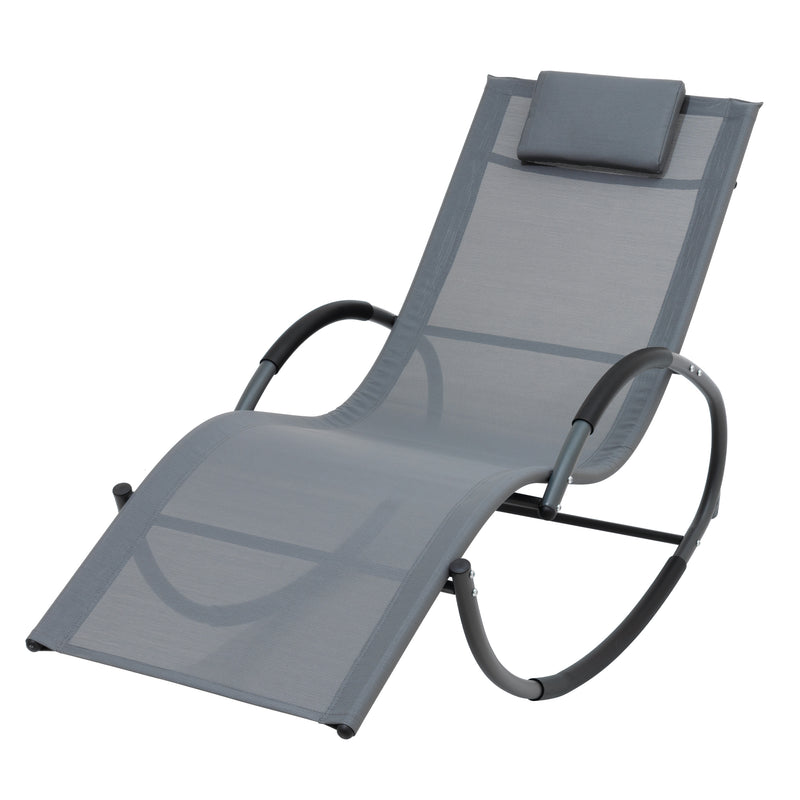 Deko Living - Outdoor Rocking Chaise Textilene Lounge Chair with Headrest Pillow