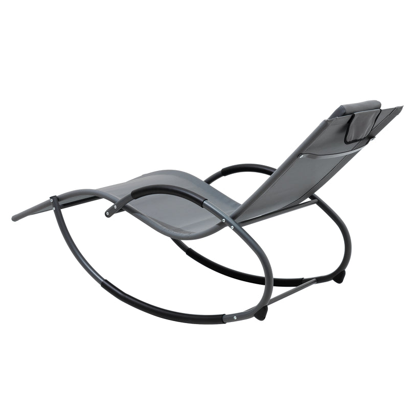 Deko Living - Outdoor Rocking Chaise Textilene Lounge Chair with Headrest Pillow