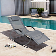 Deko Living - Outdoor Rocking Chaise Textilene Lounge Chair with Headrest Pillow