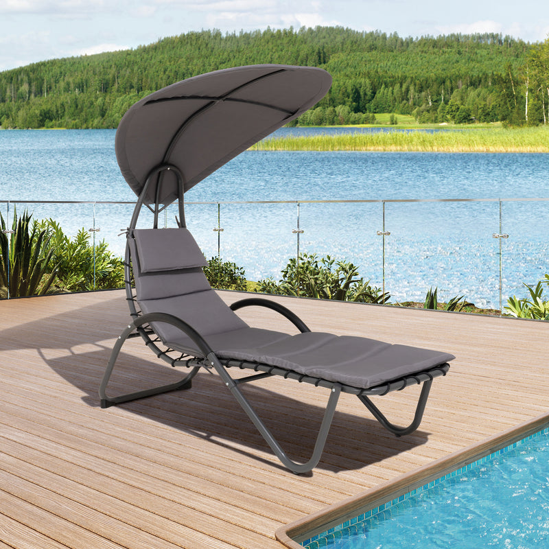 Deko Living - Outdoor Cushioned Chaise Lounge with Canopy and Headrest Pillow
