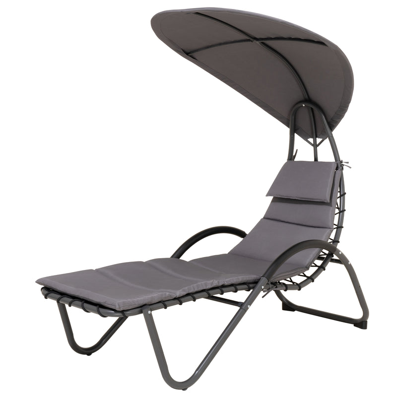 Deko Living - Outdoor Cushioned Chaise Lounge with Canopy and Headrest Pillow