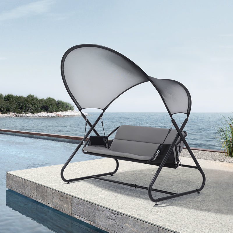 Deko Living - Outdoor 3 Seat Cushioned Swing Chair with Textilene Canopy