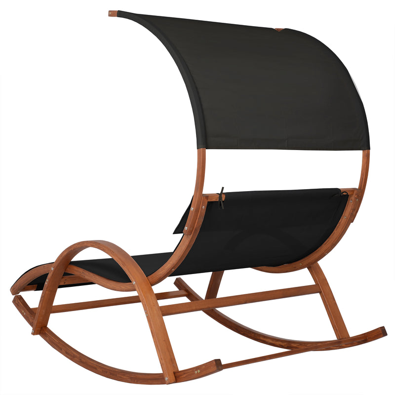 Deko Living - Outdoor Cedar Wood Patio Lounge Daybed with Black Textilene Fabric & Canopy