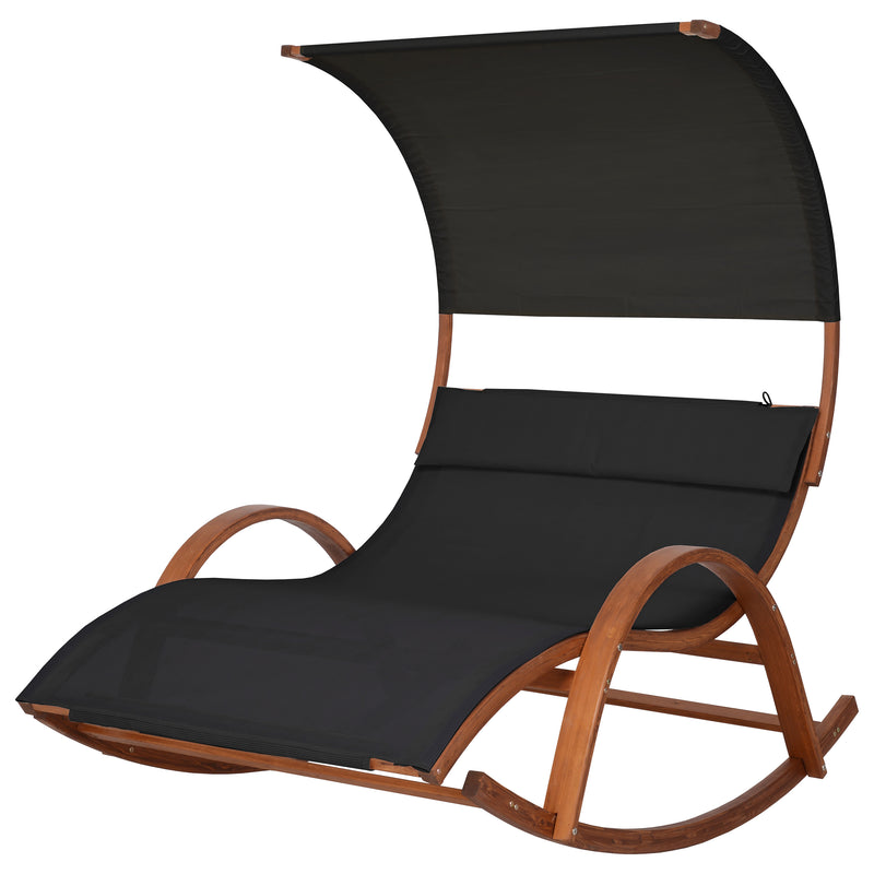Deko Living - Outdoor Cedar Wood Patio Lounge Daybed with Black Textilene Fabric & Canopy
