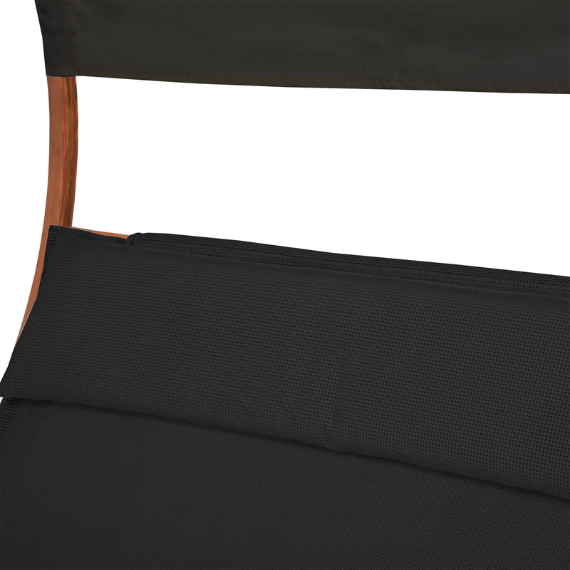Deko Living - Outdoor Cedar Wood Patio Lounge Daybed with Black Textilene Fabric & Canopy