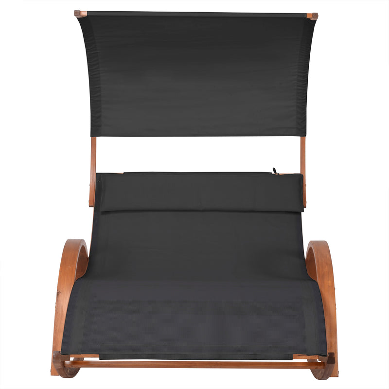 Deko Living - Outdoor Cedar Wood Patio Lounge Daybed with Black Textilene Fabric & Canopy