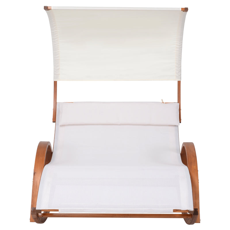 Deko Living - Outdoor Cedar Wood Patio Lounge Daybed with White Textilene Fabric & Canopy