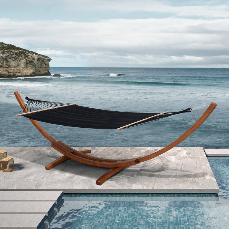 Deko Living - Outdoor Cedar Wood Hammock with Black Textilene Fabric