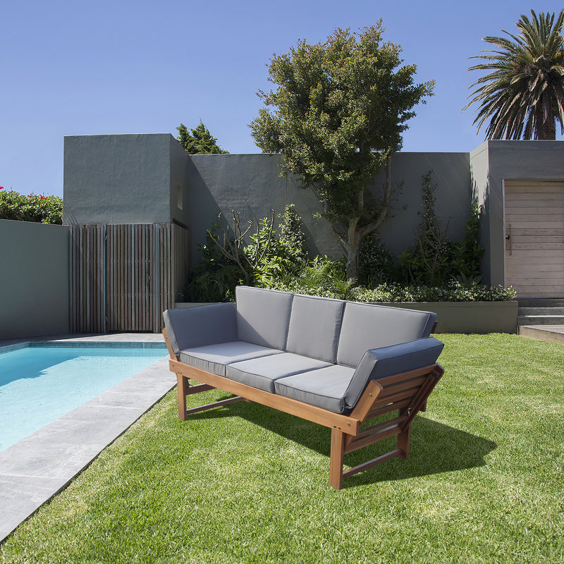 Deko Living - Outdoor Acacia Wood Patio Bench/Lounge Chair with Fold Down Center Table & Side Panels