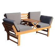 Deko Living - Outdoor Acacia Wood Patio Bench/Lounge Chair with Fold Down Center Table & Side Panels