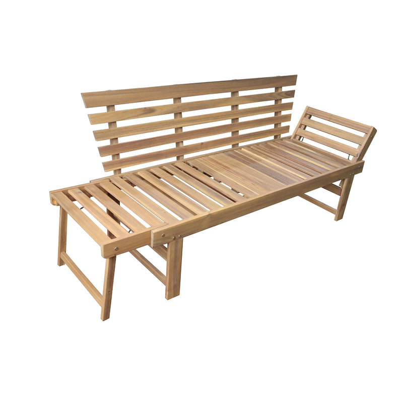 Deko Living - Outdoor Acacia Wood Patio Bench/Lounge Chair with Fold Down Center Table & Side Panels