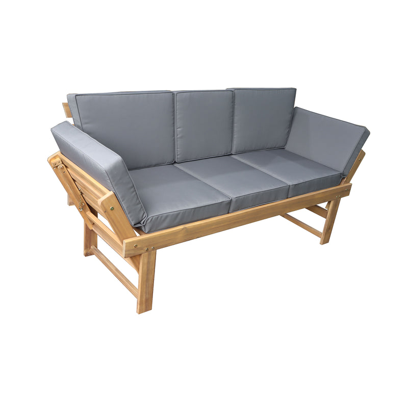 Deko Living - Outdoor Acacia Wood Patio Bench/Lounge Chair with Fold Down Center Table & Side Panels