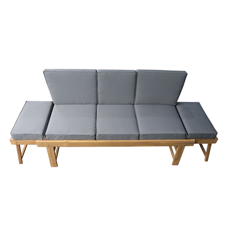 Deko Living - Outdoor Acacia Wood Patio Bench/Lounge Chair with Fold Down Center Table & Side Panels