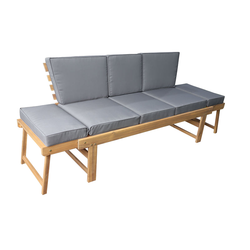 Deko Living - Outdoor Acacia Wood Patio Bench/Lounge Chair with Fold Down Center Table & Side Panels