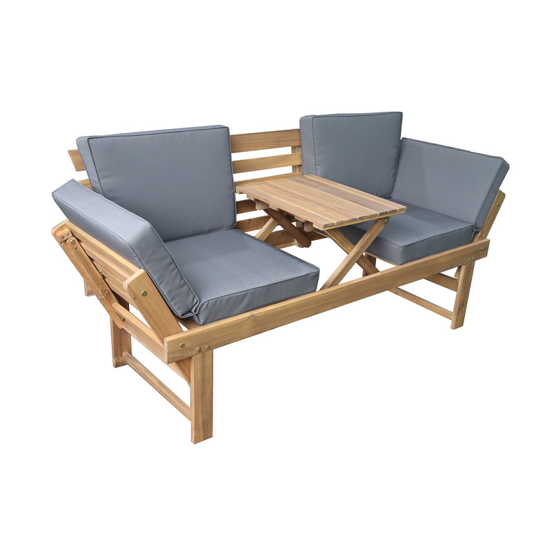 Deko Living - Outdoor Acacia Wood Patio Bench/Lounge Chair with Fold Down Center Table & Side Panels