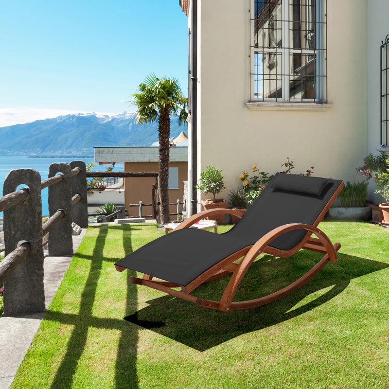 Deko Living - Outdoor Cedar Wood Patio Lounge Chair with Black Textilene Fabric