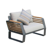 Deko Living - 5 Place Seating Palazzolo Outdoor Teak Patio Conversation Set with Cushioned Chairs and Coffee Table