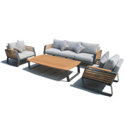 Deko Living - 5 Place Seating Palazzolo Outdoor Teak Patio Conversation Set with Cushioned Chairs and Coffee Table