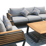 Deko Living - 5 Place Seating Palazzolo Outdoor Teak Patio Conversation Set with Cushioned Chairs and Coffee Table