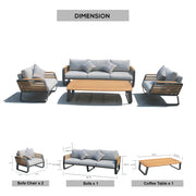 Deko Living - 5 Place Seating Palazzolo Outdoor Teak Patio Conversation Set with Cushioned Chairs and Coffee Table