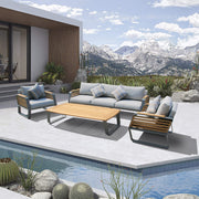 Deko Living - 5 Place Seating Palazzolo Outdoor Teak Patio Conversation Set with Cushioned Chairs and Coffee Table