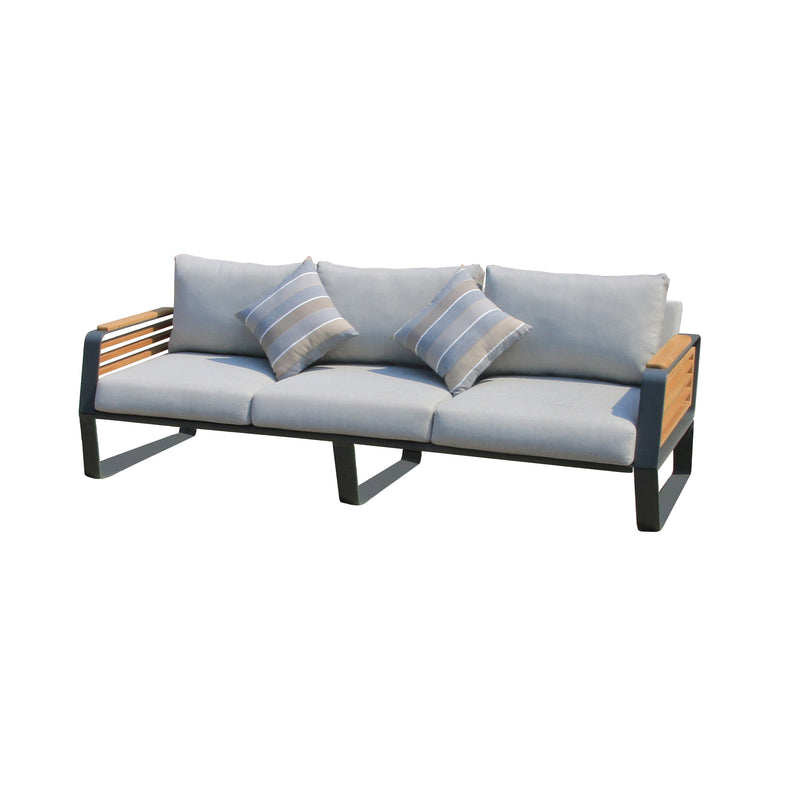 Deko Living - 5 Place Seating Palazzolo Outdoor Teak Patio Conversation Set with Cushioned Chairs and Coffee Table