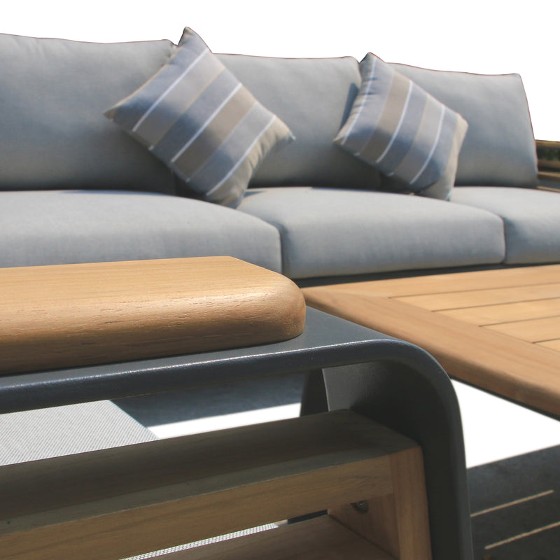 Deko Living - 5 Place Seating Palazzolo Outdoor Teak Patio Conversation Set with Cushioned Chairs and Coffee Table